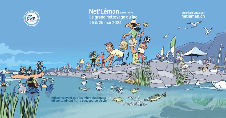 Affiche panoramique de la 12ème édition de Net'Léman, le grand nettoyage du lac.